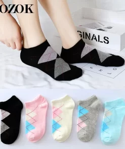 Set of 5 Pairs of Cotton Anti-bacterial  Ankle Socks WZ-924000137