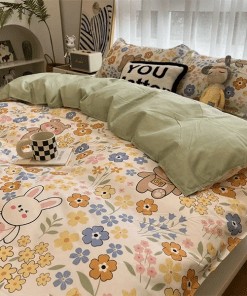 Washable Silk Digital Print Bedding Sets(1 Quilt, 1 Sham,2 pillow cases)SJT-986019