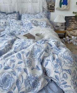Washable Silk Digital Print Bedding Sets(1 Quilt, 1 Sham,2 pillow cases)SJT-986002