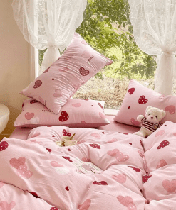 Fashion Washable Silk Digital Pink Bedding Sets(1 Quilt,1 Sham,2 pillow cases)SJT-986063