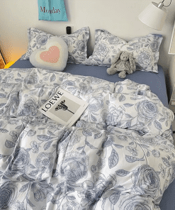 Fashion Washable Silk Digital Print Bedding Sets(1 Quilt, 1 Sham,2 pillow cases)SJT-986009