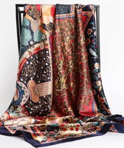90x90cm Vintage Flower High quality Silk Scarf WJ-986064