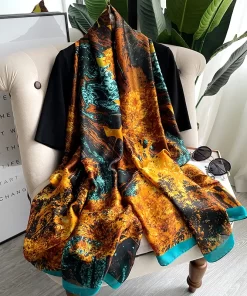 90x90cm Vintage Embroidery High quality Silk Scarf WJ-986082